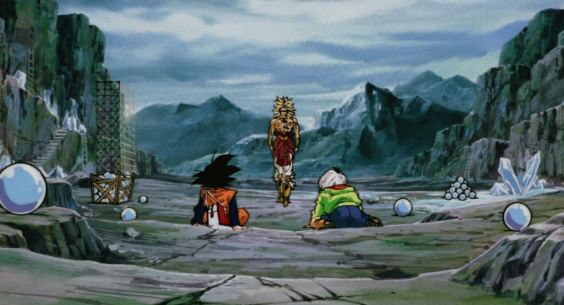 Broly fights Goten and Trunks in a quarry