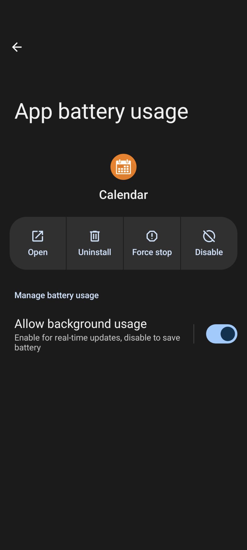 GrapheneOS battery usage settings screenshot