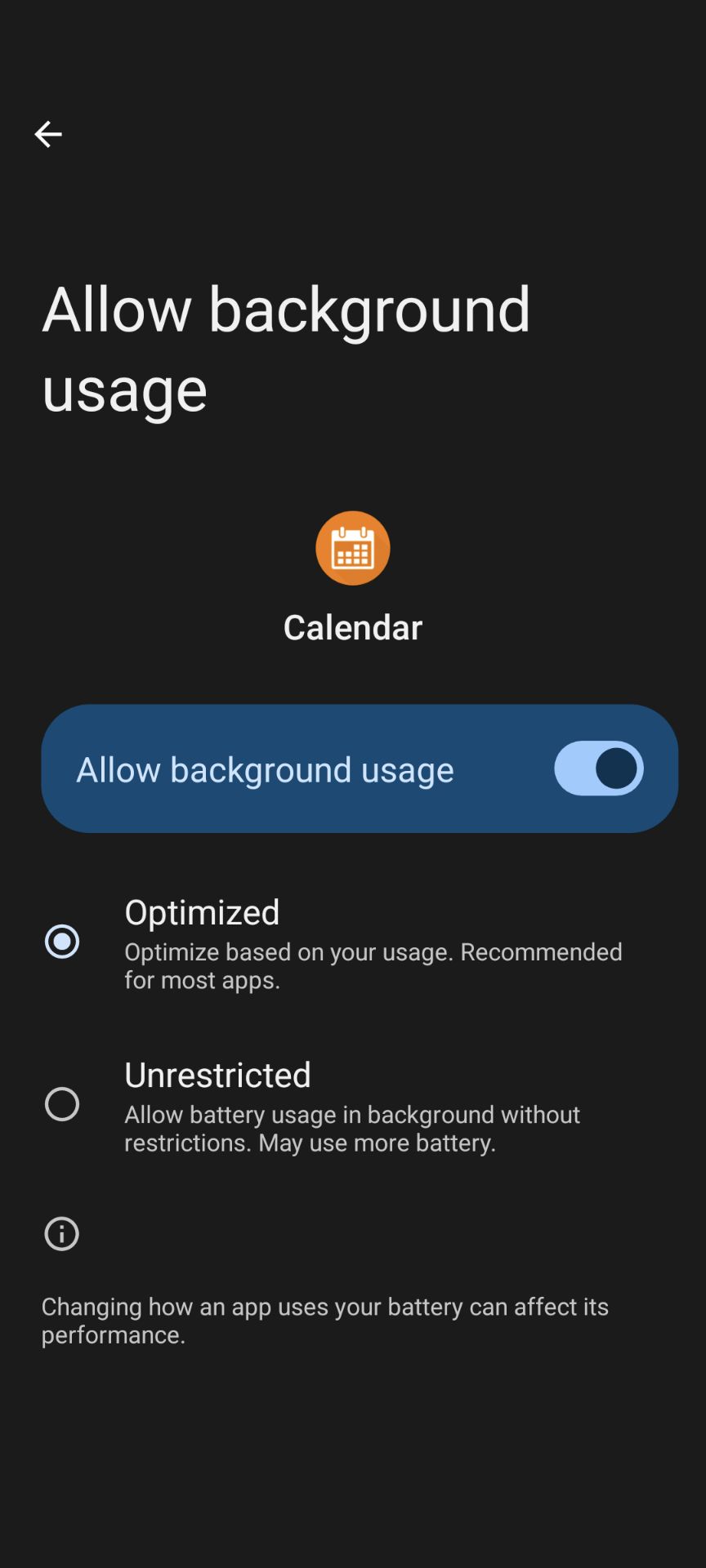 GrapheneOS background usage settings screenshot
