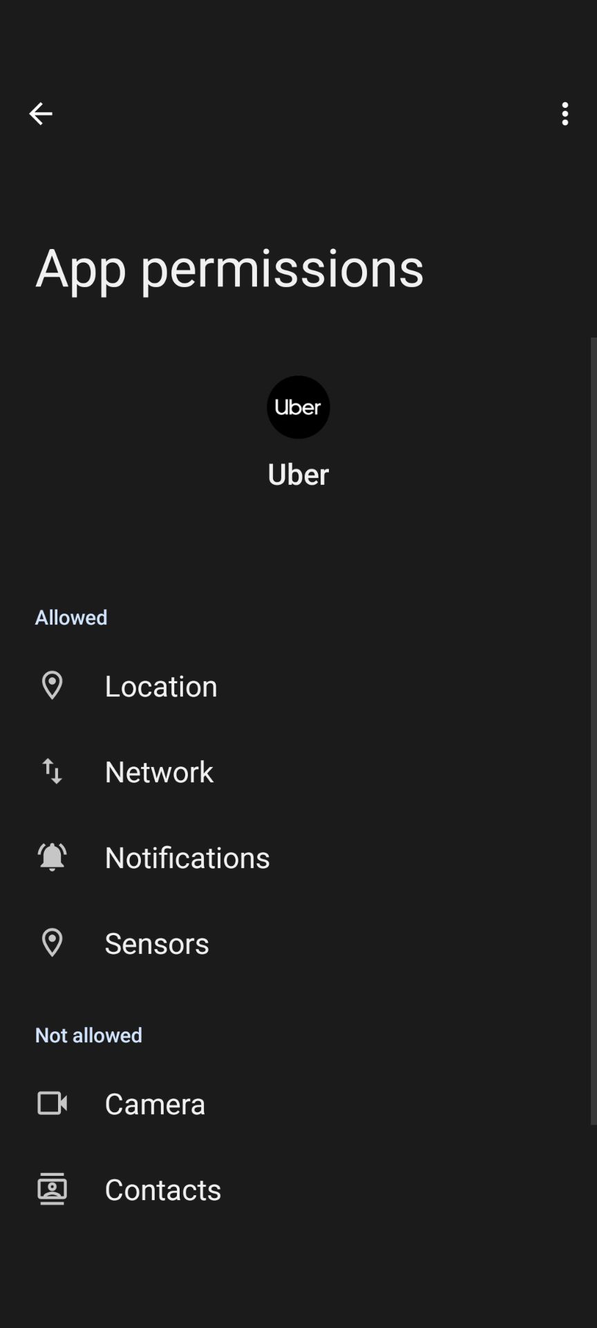 Uber app permissions screenshot